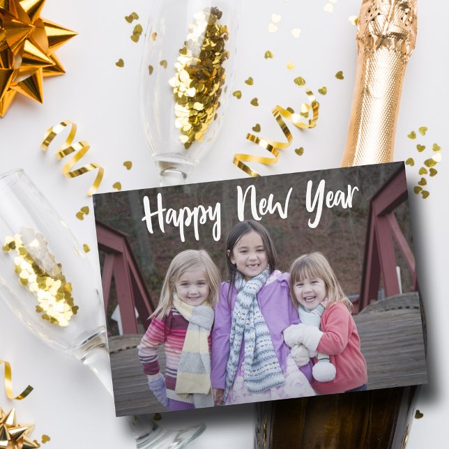 Happy New Years Simple White Typography Modern Holiday Card (Creator Uploaded)