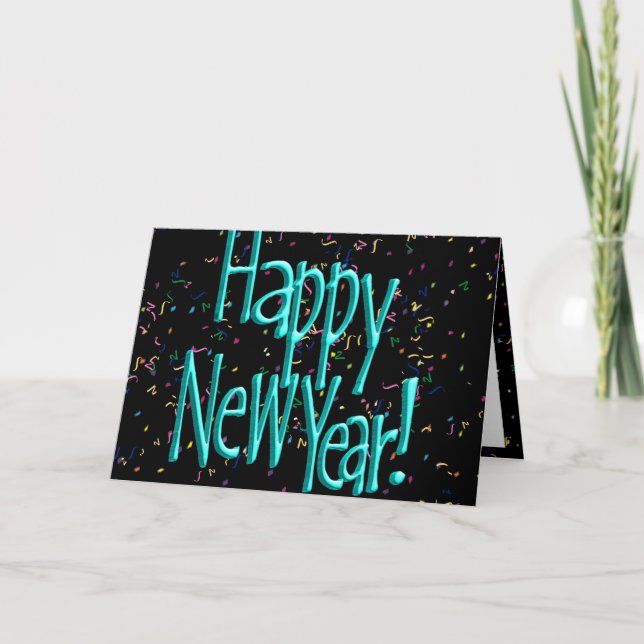 Happy New Years Text Turquoise Holiday Card (Front)