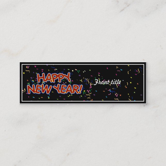Happy New Year's Text with Confetti Mini Business Card (Front)