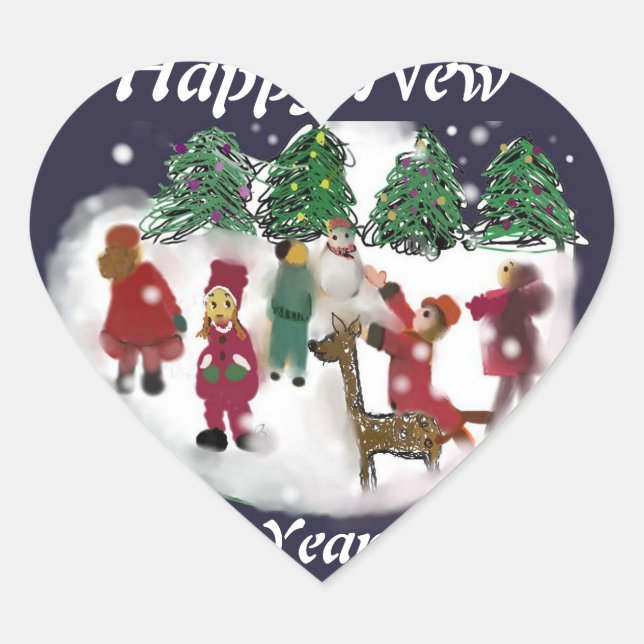 Happy Newyear Heart Sticker (Front)