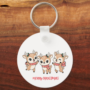 Happy Noel Baby Deers Keychain