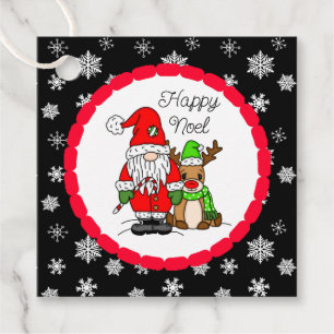 Happy Noel Gnome Santa and Reindeer Christmas Favour Tags