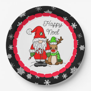 Happy Noel Gnome Santa and Reindeer Christmas Paper Plate
