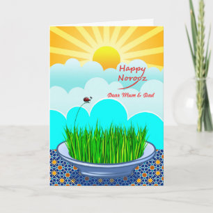 Happy Norooz for Mom and Dad, Custom Front, Sabzeh Holiday Card