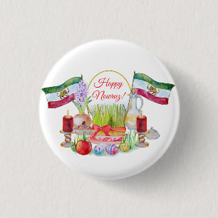 Happy Norooz Haft Sin with Lion and Sun Flags 1 Inch Round Button