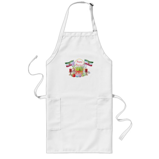 Happy Norooz Haft Sin with Lion and Sun Flags Long Apron (Front)