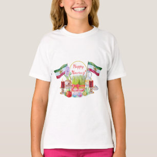 Happy Norooz Haft Sin with Lion and Sun Flags T-Shirt