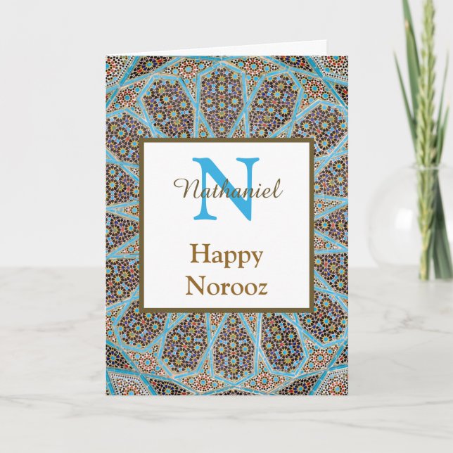 Happy Norooz Persian New Year Monogram Initial  Holiday Card (Front)