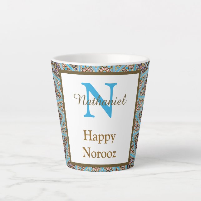 Happy Norooz Persian New Year Monogram Initial Latte Mug (Front)