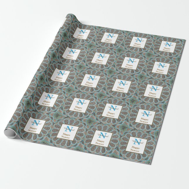 Happy Norooz Persian New Year Monogram Initial Wrapping Paper (Unrolled)