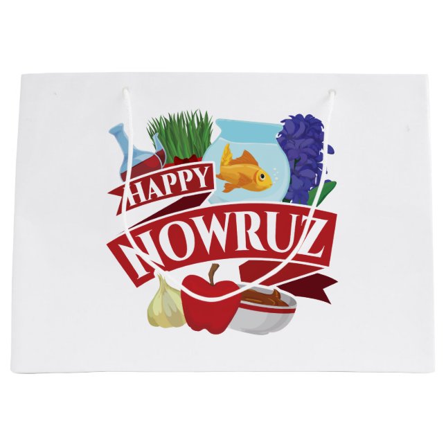 Happy Nowruz Persian New Year Holiday Large Gift Bag (Front)