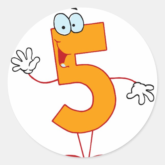Happy Number 5 Classic Round Sticker (Front)