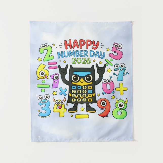 Happy Number Day 2026 Cute Calculator Math Design Tapestry (Front)