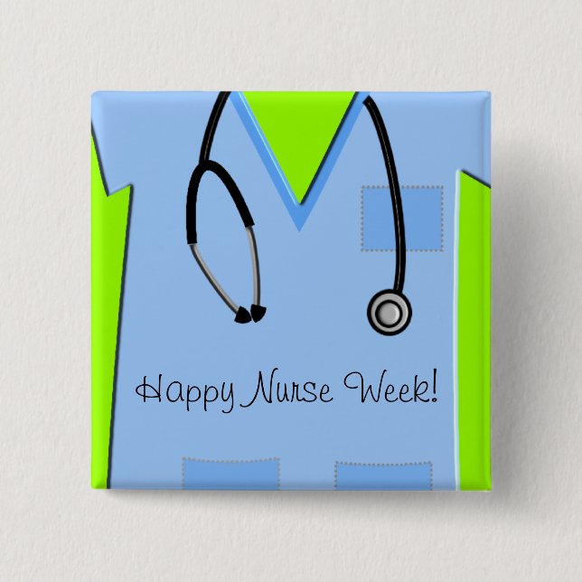 Happy Nurse Week Buttons Scrub Top (Front)
