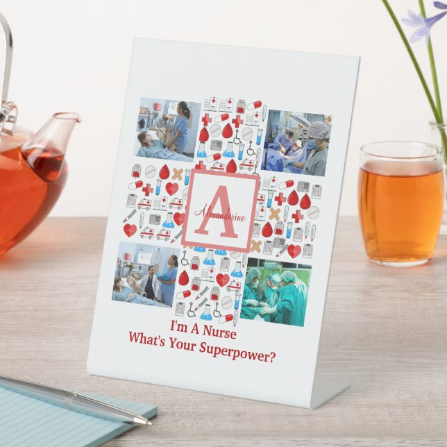 Happy Nurses Day 4 photo collage cross monogram Pedestal Sign (In SItu)
