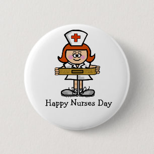 Happy Nurses Day Button  Female Nurse Red Hair