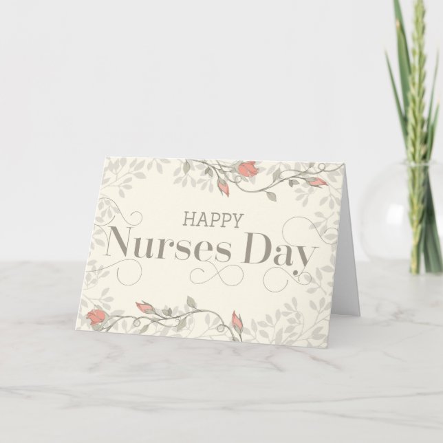 Happy Nurses Day Card - Swirly Text and Flowers (Front)