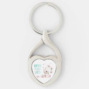 Happy Nurses Day, Cute Bird on Stripes Keychain