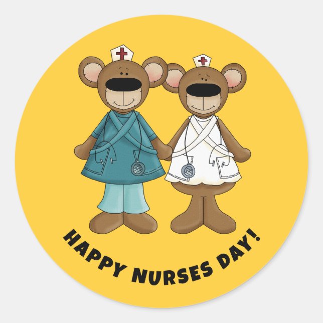 Happy Nurses Day. Cute Teddy Bears  Classic Round Sticker (Front)