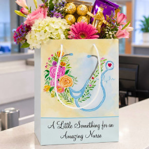 Happy Nurses Day Floral Stethoscope Appreciation Medium Gift Bag