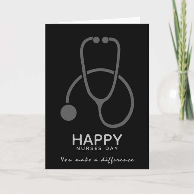 Happy Nurses Day Grey Stethoscope Illustration Card (Front)