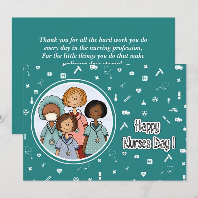Happy Nurses Day. Group of Nurses Card (Front/Back)
