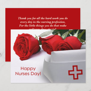 Happy Nurses Day. Red Roses Custom Flat Card