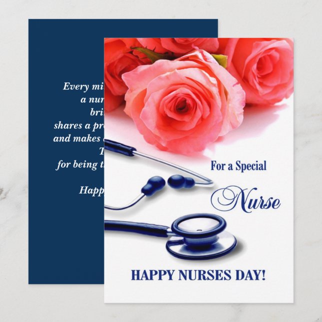 Happy Nurses Day.  Roses and Stethoscope Card (Front/Back)
