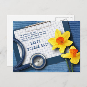 Happy Nurses Day. Spring Daffodils and Stethoscope Postcard