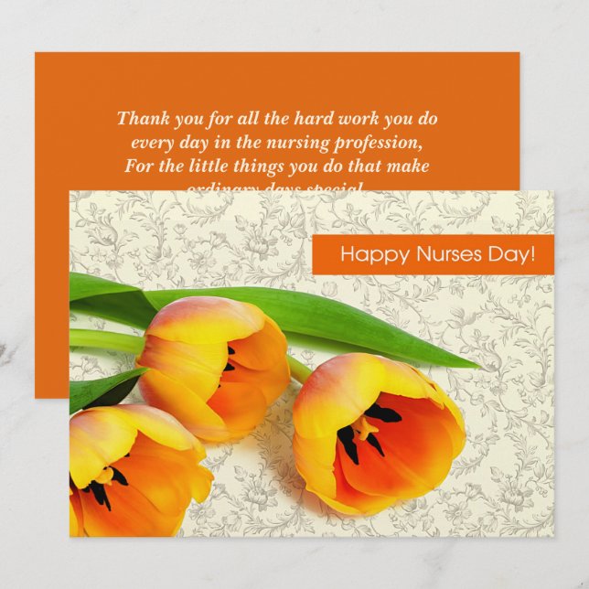 Happy Nurses Day. Spring Tulips Flat Card (Front/Back)
