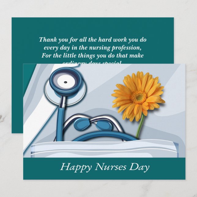 Happy Nurses Day. Stethoscope and Daisy Card (Front/Back)
