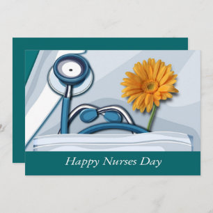 Happy Nurses Day. Stethoscope and Daisy Card