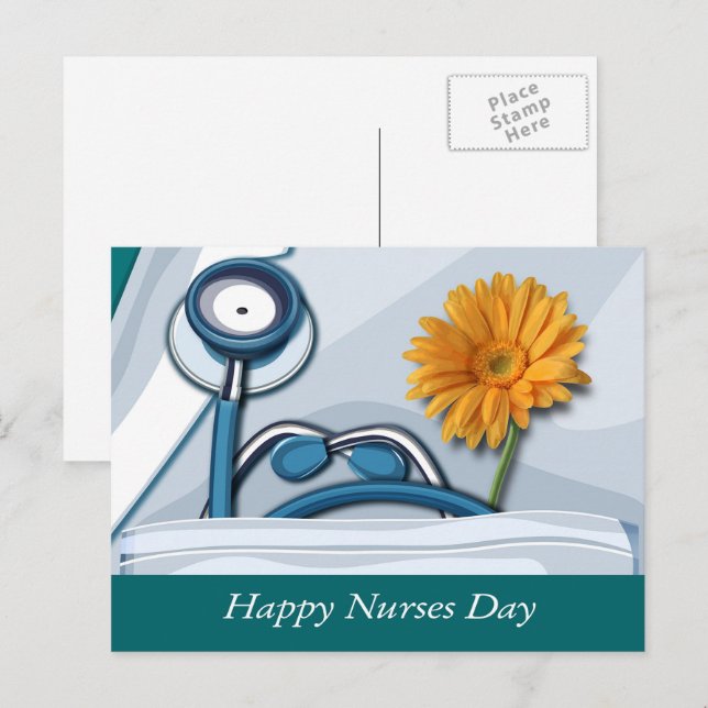 Happy Nurses Day. Stethoscope and Daisy Postcard (Front/Back)
