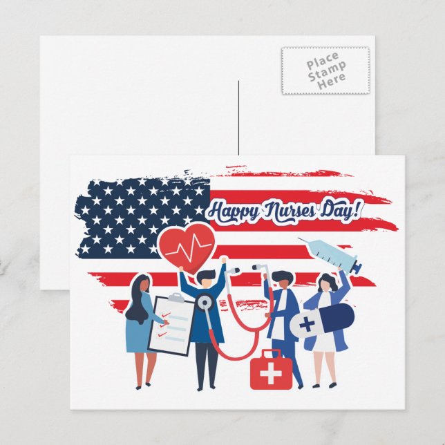 Happy Nurses Day. USA Patriotic Design  Postcard (Front/Back)