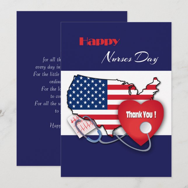 Happy Nurses Day. USA Patriotic Flat Card (Front/Back)