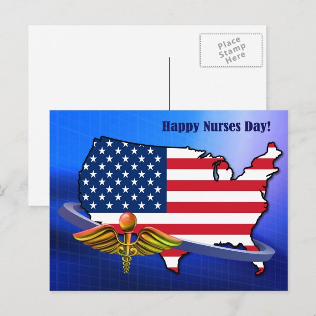 Happy Nurses Day. USA Patriotic Postcard (Front/Back)