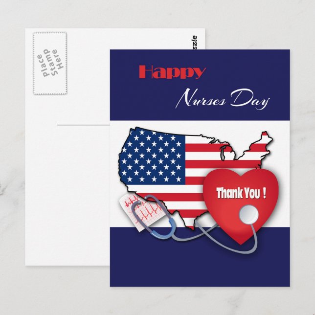 Happy Nurses Day. USA Patriotic  Postcard (Front/Back)