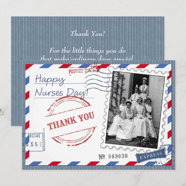 Happy Nurses Day. Vintage Nurses Flat Card (Front/Back)