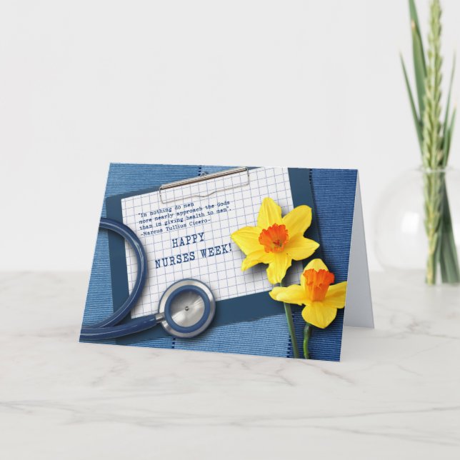 Happy Nurses Week. Daffodils and Stethoscope Thank You Card (Front)