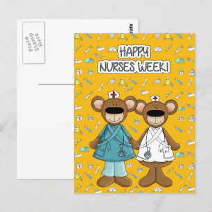 Happy Nurses Week. Funny Teddy Bears Postcards