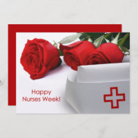 Happy Nurses Week. Red Roses and Nurse Cap Card