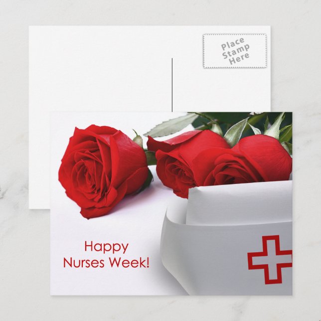 Happy Nurses Week. Red Roses and Nurse Cap Postcard (Front/Back)