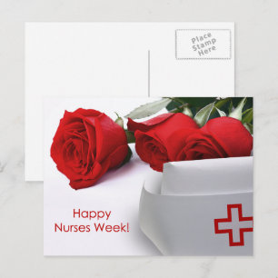 Happy Nurses Week. Red Roses and Nurse Cap Postcard