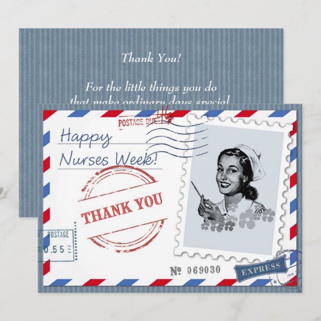Happy Nurses Week. Retro Nurse Custom Card  (Front/Back)