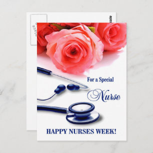 Happy Nurses Week. Roses and Stethoscope Postcard