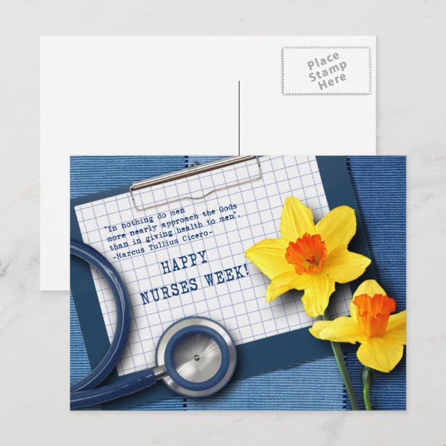 Happy Nurses Week Spring Daffodils and Stethoscope Postcard (Front/Back)