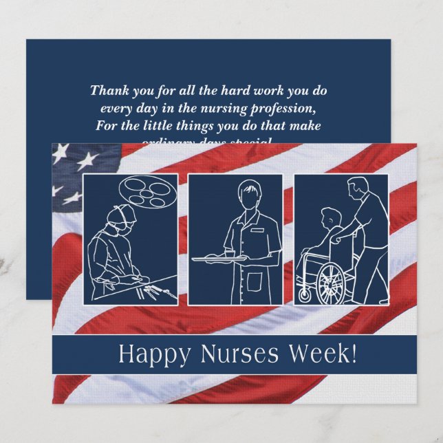 Happy Nurses Week. USA Patriotic Custom Flat Cards (Front/Back)