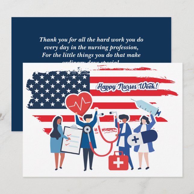 Happy Nurses Week. USA Patriotic Custom Flat Cards (Front/Back)