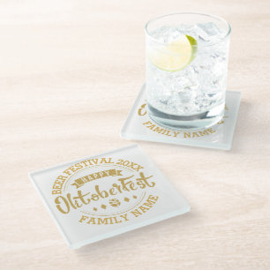 Happy Octoberfest Modern Typography Beer Festival Glass Coaster