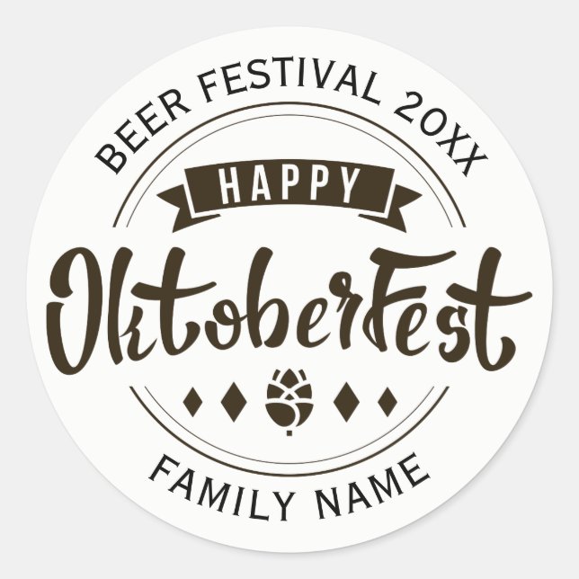 Happy Octoberfest Modern Typography Template 2 Classic Round Sticker (Front)